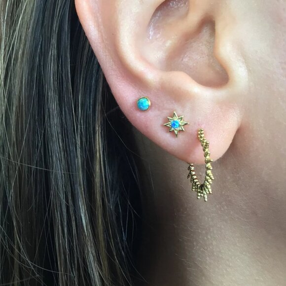 Opal Star Studs Blue opal Starburst Earrings North Star Studs Tiny Gold Dainty - Picture 4 of 13